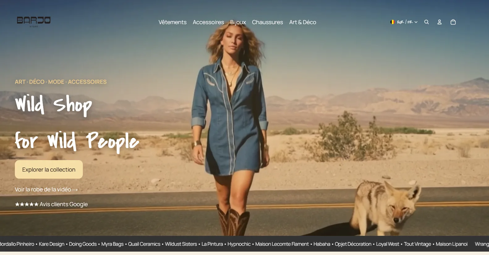 Page d’accueil de la boutique de vêtements Barjo Store